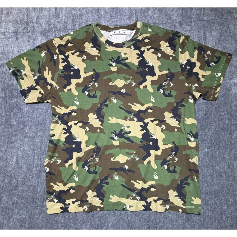 NWT Off-White Crew Neck Oversized T-Shirt Men's XL Green Camouflage Print Casual